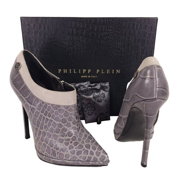 Philipp Plein GoldJunge Reptilia Croc Bootie Heel 36.5 6 Leather New Shoes FW14 - Picture 1 of 12